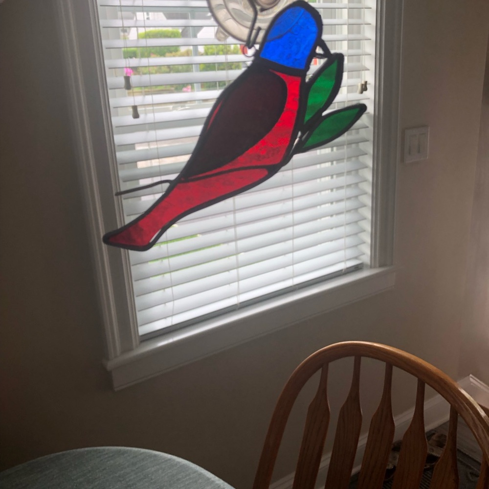 Tiffany Stained Glass Collectors Vintage Glass Sun Catcher “Bird of Love”.